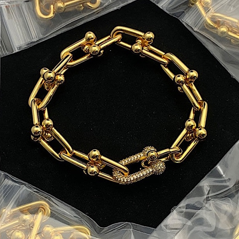 Gold Plated  U Link Zircon Bracelet
